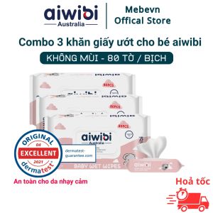 [Voucher 10% toàn gian] Combo 3 khăn giấy ướt cho bé Aiwibi khăn ướt cho bé sơ sinh cao cấp không mùi không kích ứng da