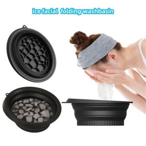 UUMIR ซิลิโคน อ่างล้างหน้าน้ำแข็งพับได้ พร้อมถาดน้ำแข็งในตัว แบบพับได้ แช่น้ำเย็นหน้า แบบพกพา ชุดเครื่องมือความงาม ถังบำบัดด้วยน้ำแข็งประคบเย็น บรรเทาอาการตาบวม