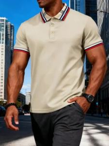 Jeans Fritz Italy Printed Contrast Collar Polo Shirt For Men Short Sleeve Regular Fit Breathable Casual Summer Top COD Fast Delivery