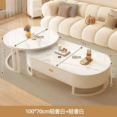 Cream Style Oval Glass Coffee Table – Minimalist Light Luxury Round Edge New Small Space Living Room Table for Apartme