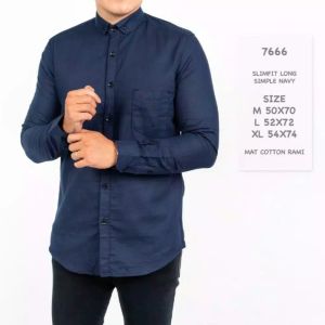 Kemeja Polos Biru Dongker Biru Navy Blue Biru Navy Lengan Panjang Pria Kasual Formal BEST QUALITY