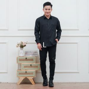 Setelan Couple Elegan Hitam Polos dengan Baju Tunik & Celana Pria - Gaya Korea