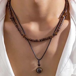 Fashionable coconut shell turquoise wax cord necklace set for men hip-hop niche layered sweater chain accessory for men