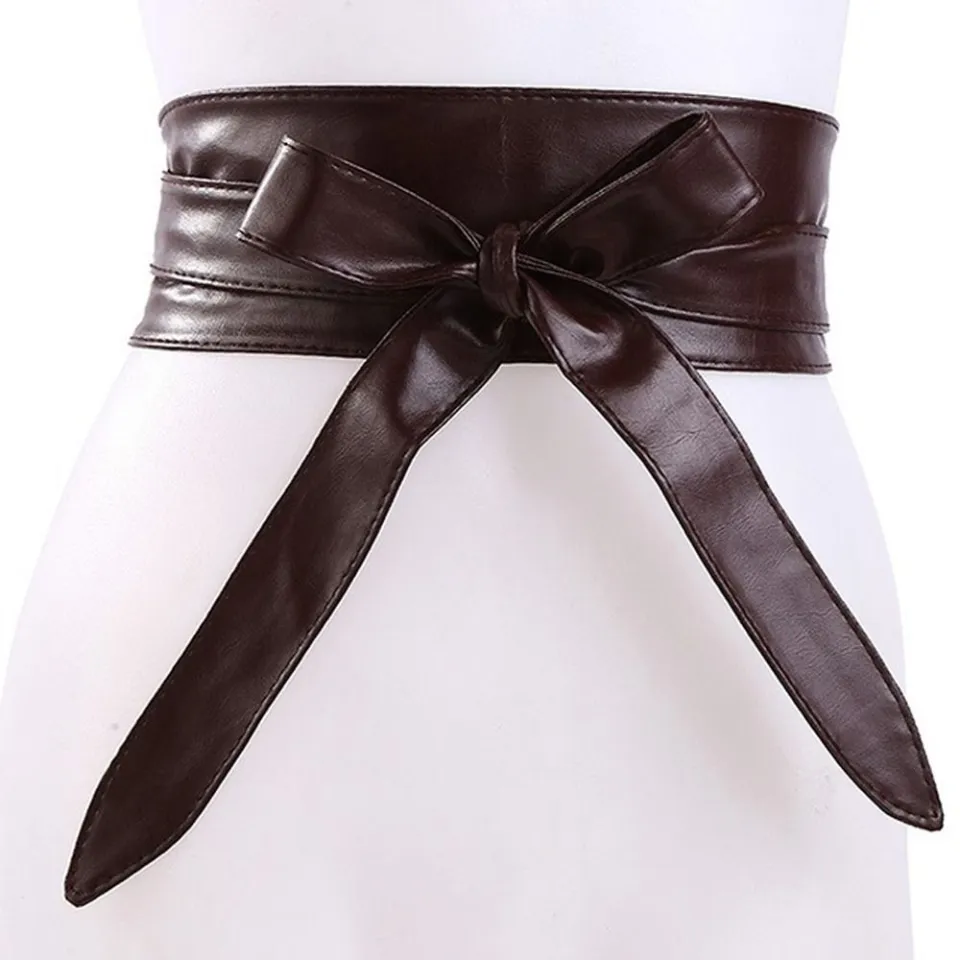 PU Bowknot Sash Belt Vintage Black Wide Waistband Women Trend