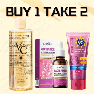 【BUY 1 TAKE 2】 approved 500ML Vitamin C Toner +30ml Niacinamide Freckle Whitening Hyaluronic Acid Serum + 60ml Whitening Facial Sunscreen Cream with SPF 90+ Intensive Whitening Remove Pimple Marks Skin Care Hydrating UV Protection