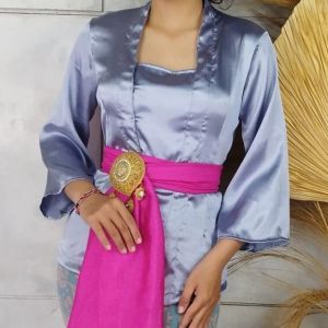 Setelan Kebaya Metalic Silk Lady dan Rok Kamen Songket Batik Stretch Free Selendang Kebaya Modern