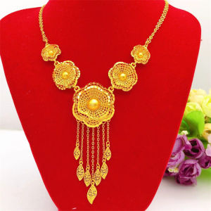 Vietnam placer gold   Womens Flower Chain Set 5 Flower Necklace