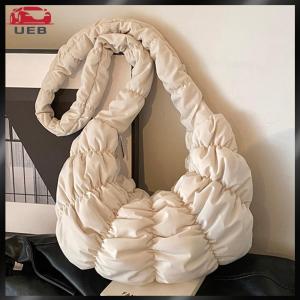 [UEB AUTO] Ruched Cloud Trendy Crossbody Bag Nylon Fashion Hobo Bag Large Capacity Puffer Tote Bag Solid Color Crescent Bag for Women