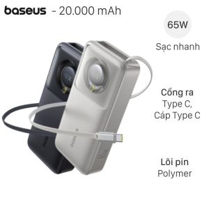 Pin Dự Phòng Tích Hợp Cáp Sạc Dây Rút Gọn Baseus Free2Pull 20000mAh 65w Sạc nhanh cho Laptop máy tính bảng (không hộp)