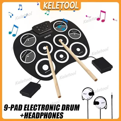 Portable Practice Electronic Drum Set Roll-Up Silicon Pads Compact Digital Foldable Drum Kit for Beginners Kids Adults