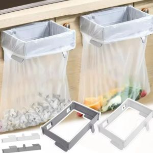 Foldable Garbage Bag Holder Wall Mounted Snap-on Trash Bag Support Rack Household Detachable Hanging Trash Bag Shelf