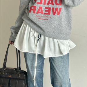 BEAUTYLADIES ตัวขยายเสื้อ ชุดกระโปรงแบบหลายชั้น หวาน ฮิปฮอป ขอบเอวมีระบาย ปรับได้ วายทูเค ผ้าพันคอแบบผูกเชือก แฟชั่นสตรีท