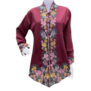Kebaya Encim Maroon Motif Warna Katun Premium