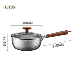 Nồi cán dài TAFUCO Yukihira Pan Inox 316L với tay cầm gỗ thiết kế núm cầm chắc chắn chống dính dễ dàng vệ sinh phù hợp chiên xào nấu cháo súp hầm