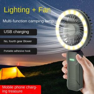 THTRHWTH with LED Light Handheld Electric Fan Low Noise USB Rechargeable Small Fan Lightweight Cooling Camping Clip Fan Home
