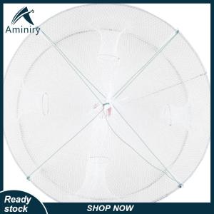 Aminiry[Love sports] 1pcs Foldable Fishing Shrimp Fish Crab Bait Net 4 Holes Crayfish Lobster Fishnet Cast Dip Cage 42x20cm