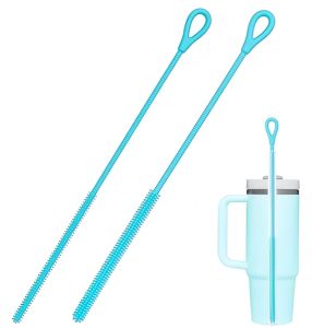 【in stock】Silicone Straw Cleaner Brush 2Pcs(6mm+9mm) Straw Cleaner Brush Extra Long Straw Brush Bristles Cleaner Brush for Cleaning Stanley Metal Glass Straws Drink Lid