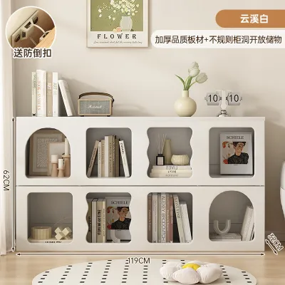Simple Modern Bookcase Household Cabinet Bedroom Storage Locker Living Room Back Wall Shelf Cherry Wood Color Bookshelf
