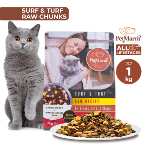 PetMarra Raw Chunks Recipe Adult Cat and Kitten Dry Food Freeze Dried Surf Turf Wild Game Poultry Platter 1kg Collection