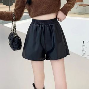 🎵🎵กางเกงหนังเหล่านี้น่าทึ่งมาก! กางเกงหนัง PU เอวสูงสไตล์เกาหลี ทรงเข้ารูป กางเกงขาสั้นทรงตรงขากว้าง S-3XL!!!!