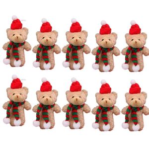 FOUNDTWO 10Pcs With scarf Christmas Bear Plush Toy Cartoon Animal Keyring Bear Plush Dolls Car Key Pendant 16cm White Bear Plush Keychain Schoolbag Ornaments