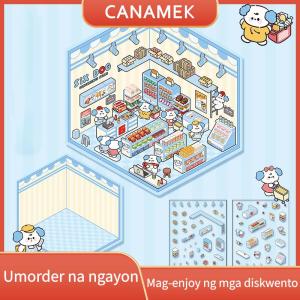CANAMEK 1Set Creative 3D Simulation Cabin Stickers Cute Cartoon Handmade DIY Landscaping Stickers Scene Stacking Pasting Stickers