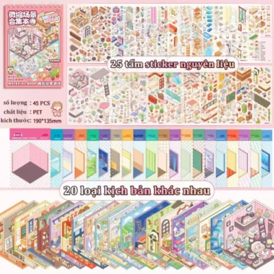 【Au Ju Store】Sticker 3D Dòng Động Vật Nhãn Dán PET SáchBộ Sưu Tập Các Cảnh Thu NhỏPhong Cảnh 3D Thủ Công Nhãn Dán DIY