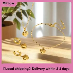 【Local shipping】 Stainless Steel Love Heart Necklaces Bracelets Earrings For Women New Trendy Simple Waterproof Jewelry Gift