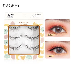 MAGEFY 3 Cặp Lông Mi Giả Mềm Dày Lông Mi Thủ Công Tự Nhiên 100% Lông Mi Chồn 3D Làm Đẹp