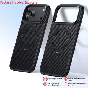 Carbon Fabric Fiber Pattern Magnetic 360 Degrees Rotating Ring Holder Case For iPhone 17 Pro Max / iPhone 18 Pro Max2026