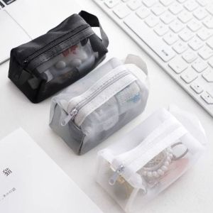 PWD0442 Transparent Mesh Storage Bag ID Credit Card Holder Nylon Transparent Cosmetic Bag Casual Card Bag Small Coin Purse Girl