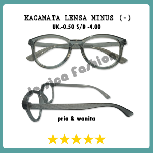Kacamata Lensa Minus -050 sampai -4.00 Frame Transparan Warna Abu Bentuk Oval Tebal Ringan Model Terbaru Terlaris - (RABUN JAUH)