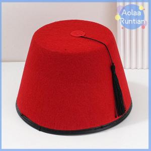 Aolaa Tarboosh Fez Hat For Men Universal Red Moroccan Hat Ottoman Round Hat Breathable Turkish Tassels Cap Role Play Headwear