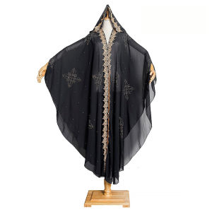 Womne Muslim Dress Embroidered Beads Abaya Dress Muslimah Hooded Robe Chiffon Kaftan Long Dress Middle East Africa Plus Size Maxi Dress