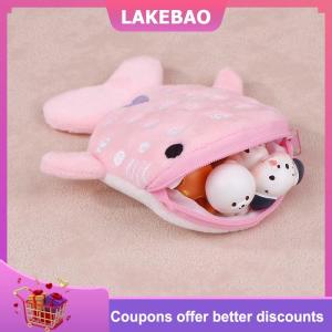【LAKEBAO】 New Phim Hoạt Hình Sang Trọng Cá Mập Đồng Xu Ví Không Ví Động Vật Sang Trọng Ví Cho Trẻ Em Dây Kéo Đồng Xu Túi Dễ Thương Mặt Dây Chuyền Dữ Liệu Cáp Túi Quà Tặng