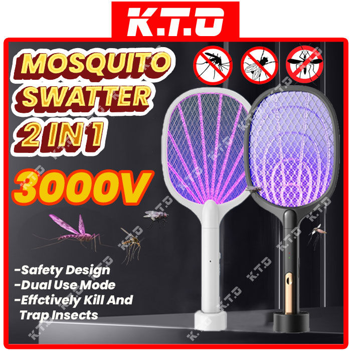 Electronic Insect Racket Dual Mode Killer Mosquito Swatter 2 In 1 ...