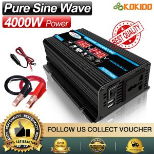 Solar Power Car Power Inverter 12V to 220V original DC to AC 4000W Peak Power DC 12V to AC 220V Converter Car Power Charger Inverter with Dual USB Port Display Screen Modified Sine Wave Inverter High Frequency