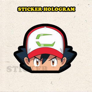 Stiker Hologram Ash Ketchum Pokemon ukuran 8 cm