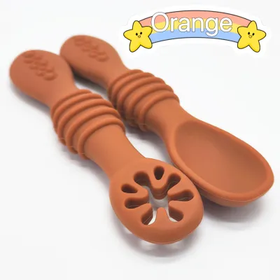 2pcs Food Grade Baby Spoon Silicone Teether Toy Learning Feeding Scoop Newborn Training Utensils BPA Free