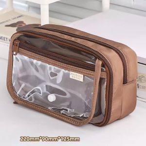 GOXBERK Dây kéo Hộp bút chì trong suốt Nhiều lớp Sức chứa lớn Túi đựng bút trong suốt Thời trang Macaron Hộp văn phòng phẩm Học sinh