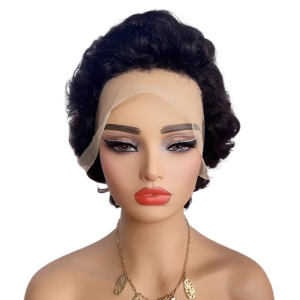 BAIXL Human Hair Pixie Cut Wigs Lace Front 13x4 Short Curly Hair Natural 6 Inch Water Wave Bob Wig for Women
