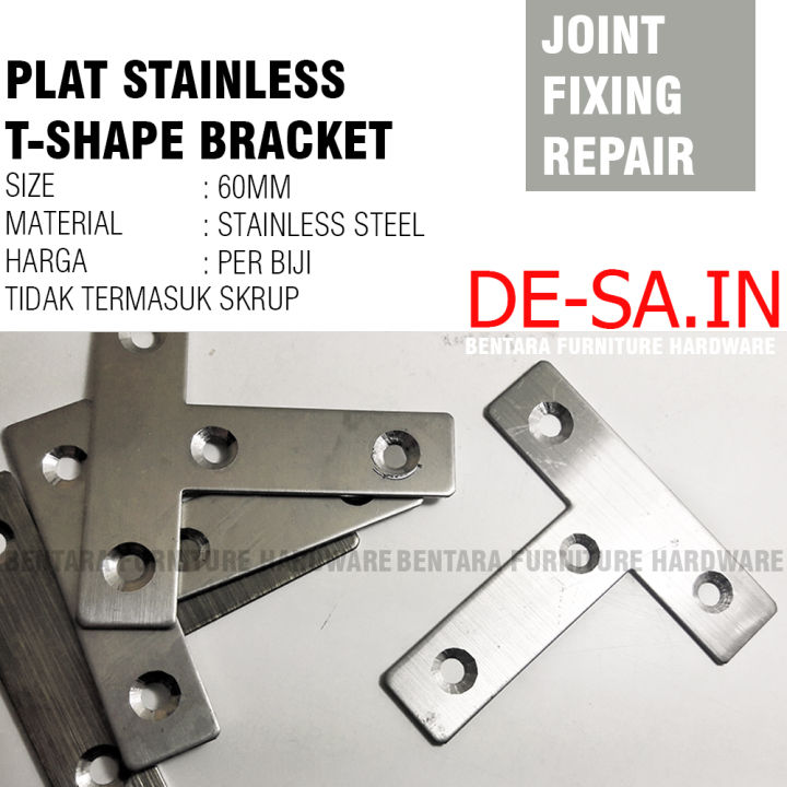 Plat T X Mm Stainless Steel Tee Flat Bracket Joint Fixing Repair Bracket Plat Siku Cm