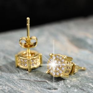 Stud Earrings For Men Women Gold Color Punk Jewelry Iced Out Zircon Rappers Hip Hop Accessories
