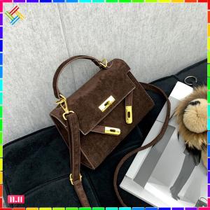 Women Faux Suede Crossbody Bag Solid Color Tote Handbag Top Handle Bag for Daily Travel Work