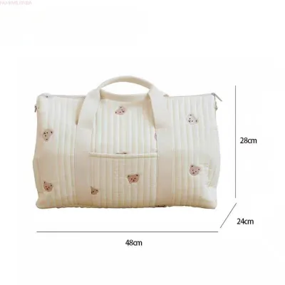 Waterproof Embroidered Bear Diaper Bag Extra Large Capacity Cotton Mommy Backpack & Shoulder Bag Multi-Functional Baby Stroller Organizer with Insulated Pocket Hypoallergenic & Spacious Travel Tote for Infant Essentials
