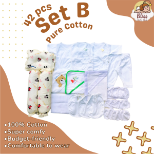 39pcs Pure Cotton Newborn Infant Baby Clothes Baru baruan Tie Side Set B with Free 3in1 Bolster Set