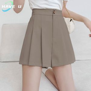 HAVE U Pleated Suit Shorts for Women New Style High Waisted Shorts Skirt Pants
