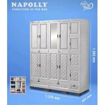 LEMARI PLASTIK 5 PINTU NAPOLLY MIDICAB 5412 GANTUNG RAK KACA KUNCI LACI [NAPBOX]