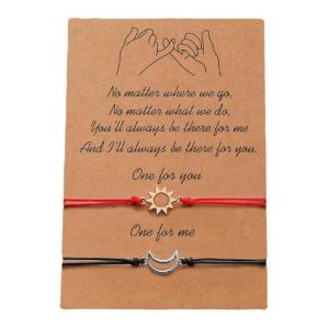 2Pieces Stylish Sun And Moon Themed Bracelets Adornment For Lovers Crafted With Alloy And Wax Cord For Daily Wear