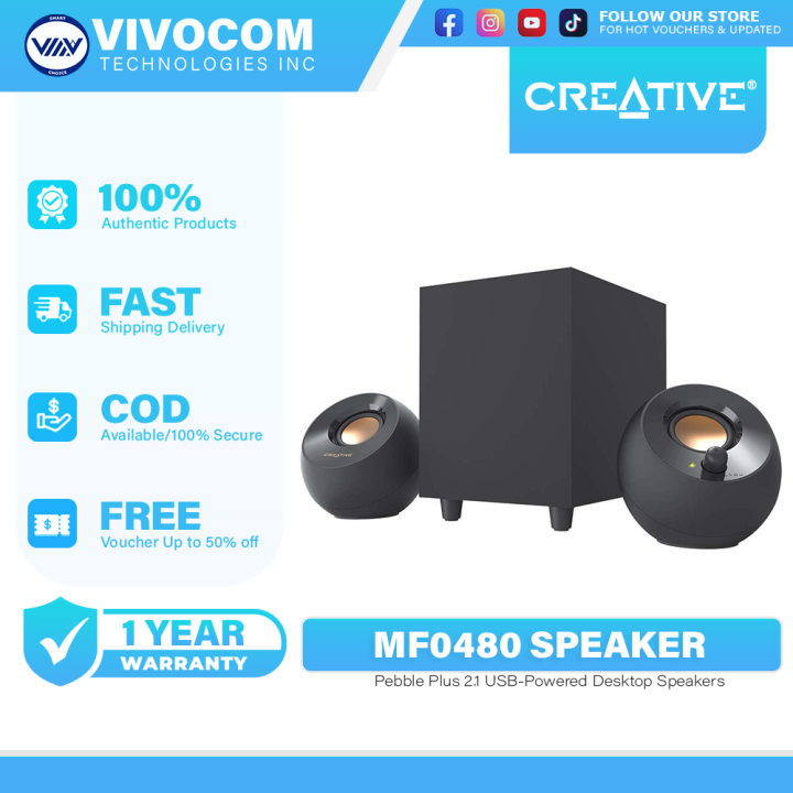 Creative MF0480 Pebble Plus 2.1 USB-Powered Desktop Speakers with Down-Firing Subwoofer and Far-Field Drivers, Up to 8W RMS Total Power for PCs and Laptops (Black)